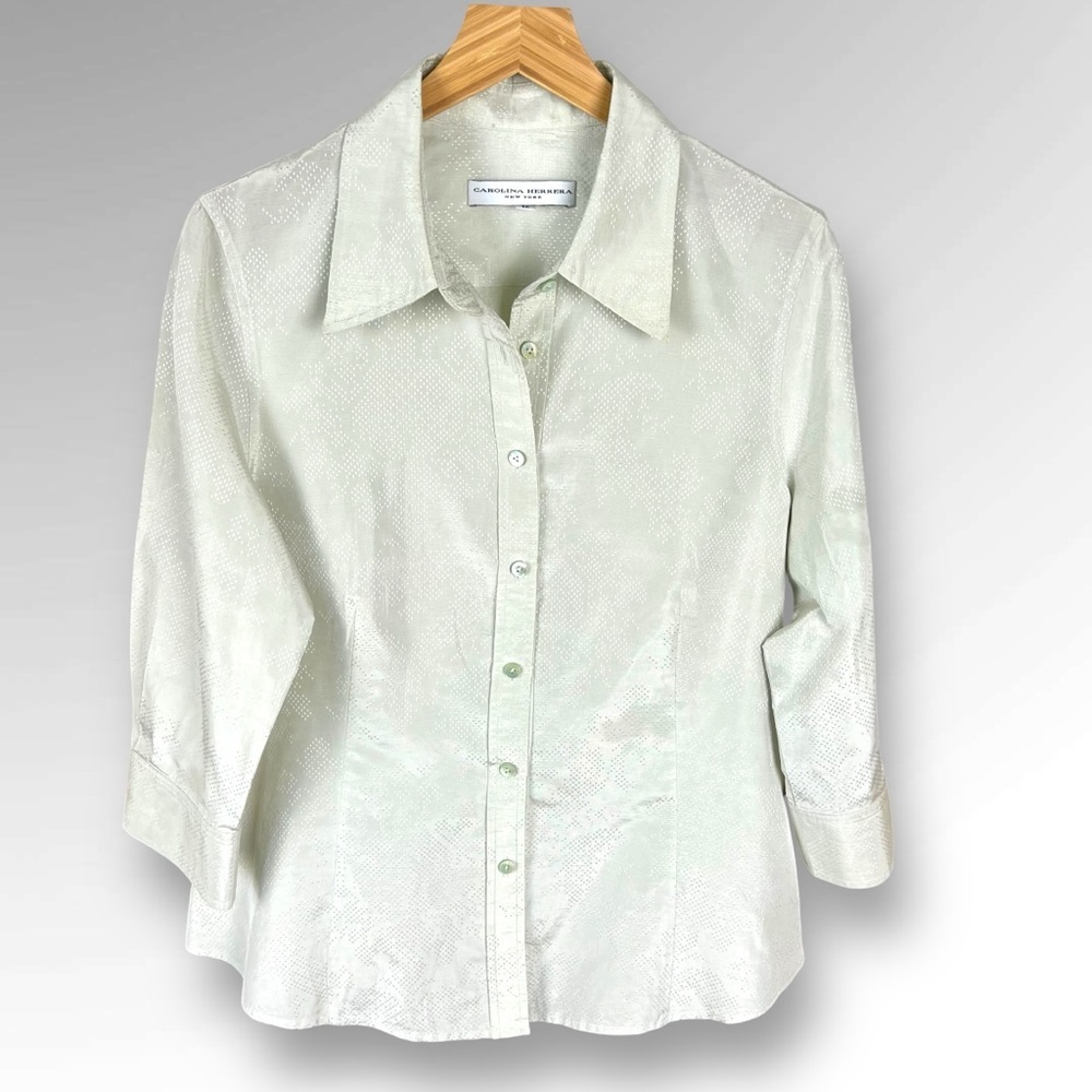 Carolina Herrera Pale Mint Green Button Down Blouse